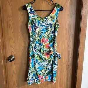 Expressions Vintage‎ Tropical Flowers Sleeveless Wrap Tie Dress